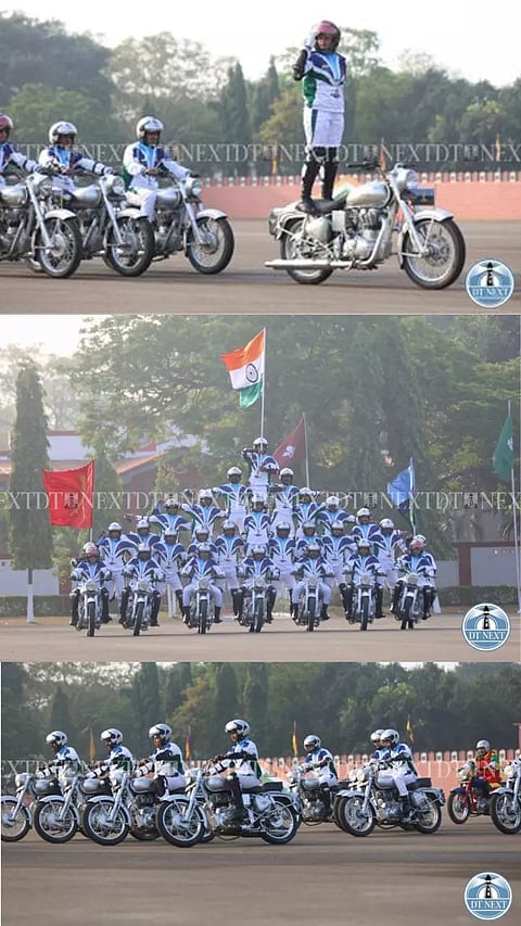 'Dare Devils' motorcycle team of  OTA performed stunts as part of a combined display at Parameshwaran Drill Square