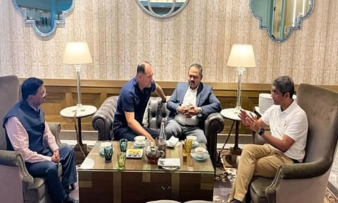 Kalyan Chaubey with Igor Stimac. ANI