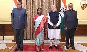 Vice President Jagdeep Dhankhar, President Droupadi Murmu, Chairperson, Lokpal, Prime Minister Narendra Modi, A.M. Khanwilkar
