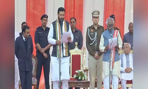 Nayab Singh Saini taking oath as Haryana's CM. ANI