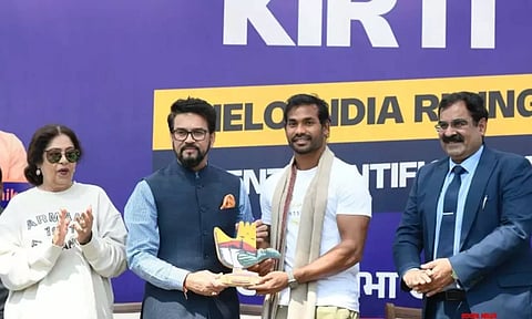 Union Minister Anurag Thakur, BJP MP Kirron Kher and others at the launch of ‘KIRTI’ – Khelo India Rising Talent Identification (IANS)
