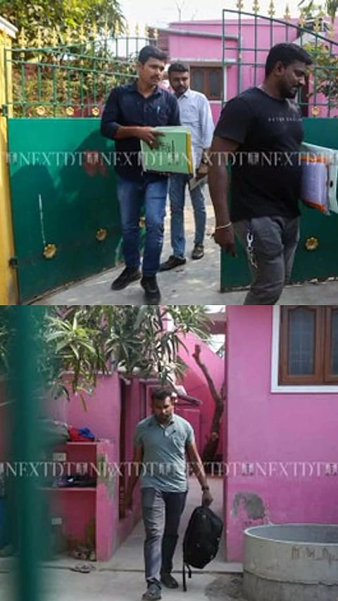 NCB officials leave from int'l drug cartel kingpin Jaffer Sadiq's godown in Perungudi after conducting raids