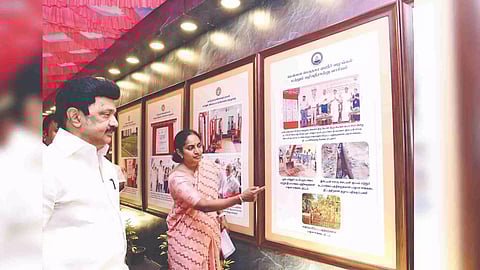 Chief Minister MK Stalin inspecting a photo exhibition on State’s projects