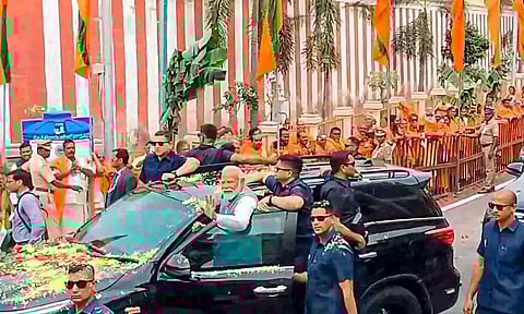 Prime Minister Narendra Modi in a roadshow (PTI)