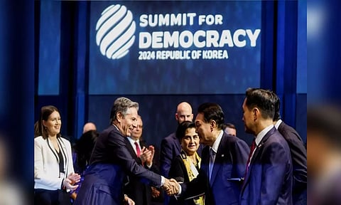 US Secretary of State Antony Blinken meets with South Korean President Yoon Suk Yeol at the third Summit for Democracy (Reuters)