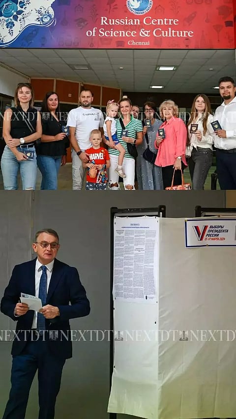 Russian Consul General Mr.Oleg N.Avdeev casts his vote for the Russian Presidential polls at the Russian Center for Science & Arts in Chennai.