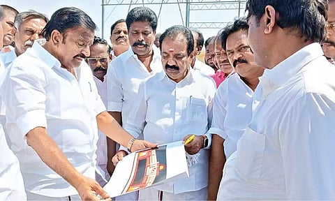 Minister KN Nehru inspecting preparations for Tiruchy rally