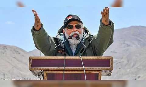 Modi, during his address at Nimu in Ladakh (PTI)