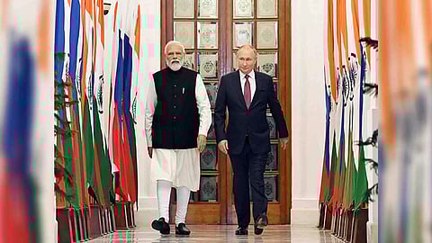 PM Modi with Russian President Vladimir Putin (Photo/ANI)