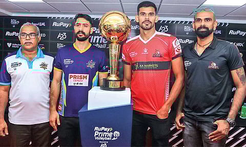 Delhi’s Manoj S Nair, Saqlain Tariq, Calicut’s Jerome Vinith and Kishor Kumar pose with trophy