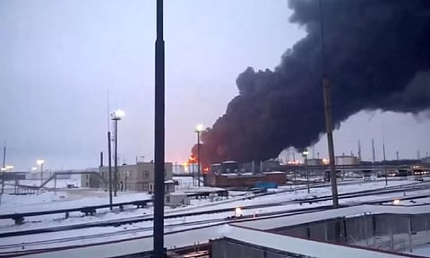 Smoke billows after Ukraine's SBU drone strikes a refinery, amid Russia's attack on Ukraine (Reuters)