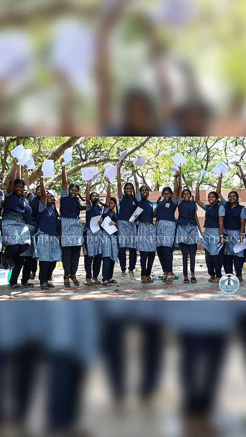 Class twelve students celebrate the conclusion of the board exam