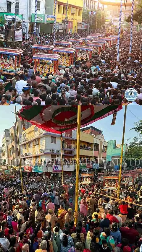 Massive crowds witness 63 Nayanmar procession as part of the Panguni Uthiram Festival at the Kapaleeshwarar Temple