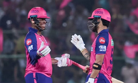 Shimron Hetmyer and Riyan Parag during the match (IANS)