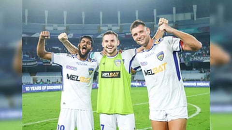 &nbsp;Chennaiyin FC celebrating (Photo/IANS)