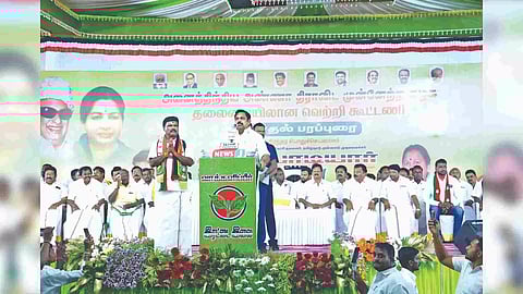 Edappadi K Palaniswami addressing a meeting in Krishnagiri