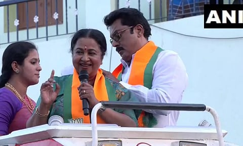Radhika Sarathkumar holds election campaign in Tirumangalam (ANI)