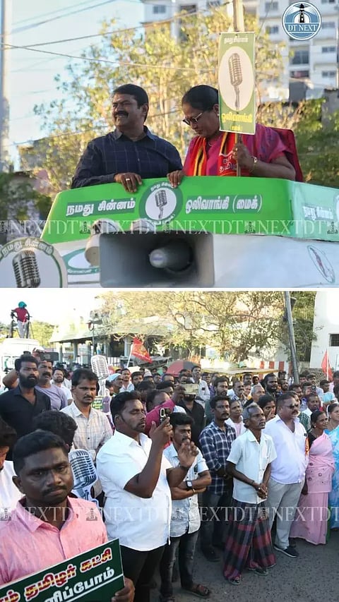 NTK Chief Seeman campaigns at Pallikaranai South Chennai Constituency on Wednesday
