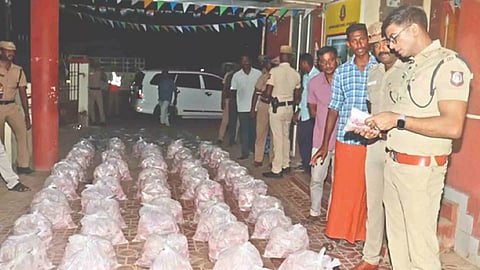 The seized arrack in Nagapattinam on Wednesday