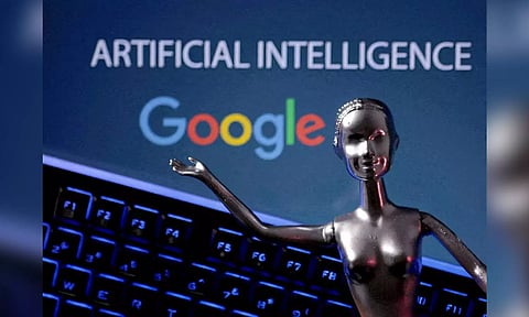 Google logo and AI Artificial Intelligence words are seen in this illustration (Reuters)
