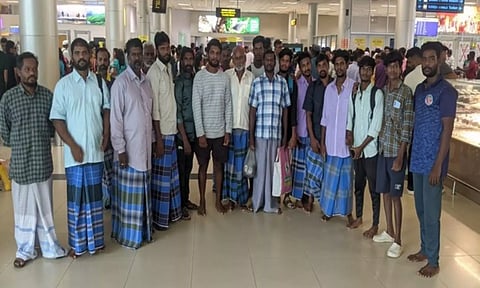 The nineteen fishermen who are on their way from Colombo to Chennai (Photo: X)