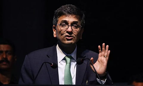 Chief Justice of India&nbsp; Justice DY Chandrachud addresses the gathering during the centenary year celebration of the High Court Bar Association Nagpur (PTI)