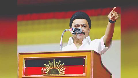 Chief Minister MK Stalin adressing a campaign rally in Madurai on Tuesday evening