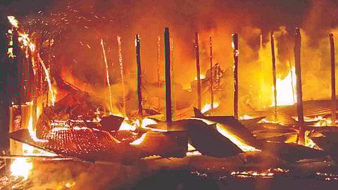 Strong winds fanned the flames, and thatched roof in each house enabled the fire to spread quickly
