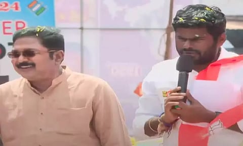 TTV Dhinakaran and State BJP President Annamalai during election campaign