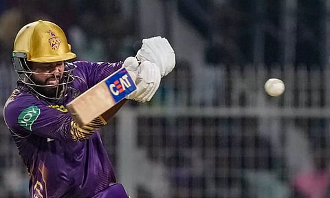 Shreyas Iyer plays a shot during the match (PTI)