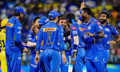 MI players during the match (PTI)