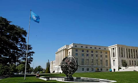 A U.N. flag waves outside the United Nations European headquarters in Geneva (Reuters)