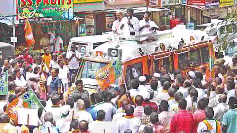 BJP state president K Annamalai campaigning in Coimbatore Lok Sabha constituency