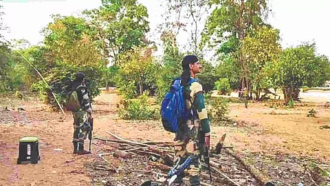 Security personnel after the encounter with Naxalites in Kanker district