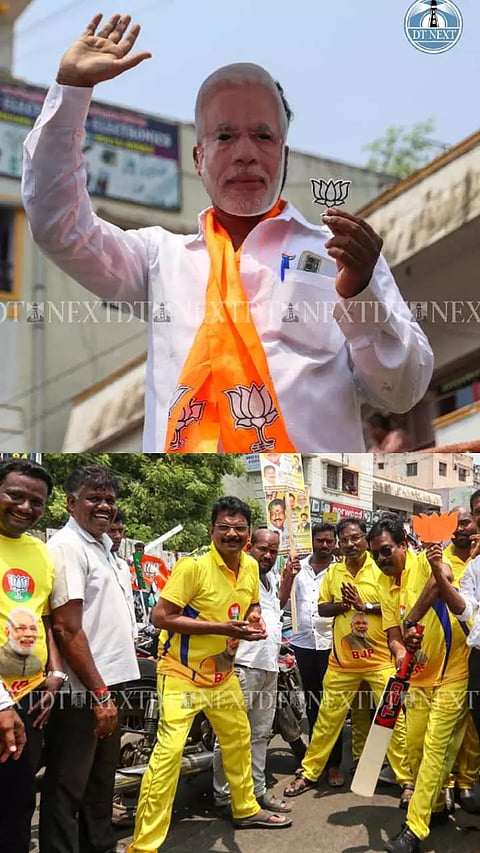BJP's North Chennai candidate Paul Kanagaraj plays cricket along with his party cadres during campaign at Vyasarpadi.