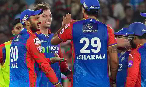 Delhi Capitals players celebrating after the wicket (PTI)