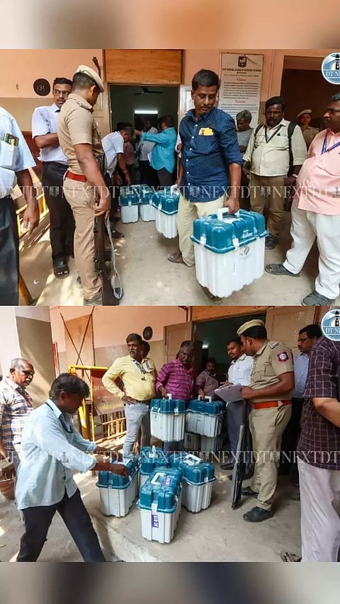 Visuals of EVM's being dispatched from NKT school to polling booths in that constituency.