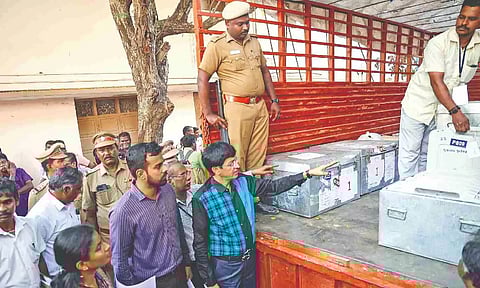 Election Officer of Chennai district J Radhakrishnan supervising movement of election materials