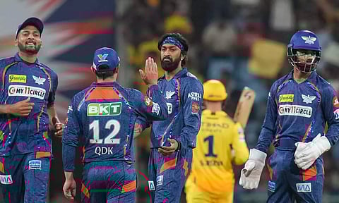Lucknow Super Giants players celebrates after a wicket (PTI)