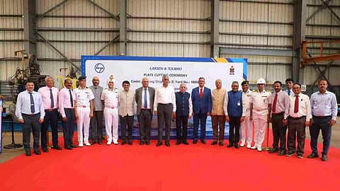 Steel-cutting ceremony of a third cadet-training ship was held at a shipyard in Kattupalli