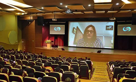 &nbsp;Jaya Varma Sinha delivering a keynote address in the Global Hyperloops Conference