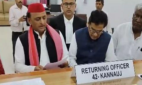 SP chief Akhilesh Yadav filing his nomination (ANI)