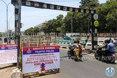 Traffic diversion near RBI Subway in Chennai (Photo: Hemanathan M)&nbsp;