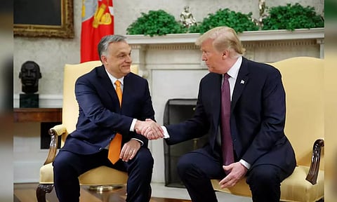 Former US President Donald Trump with Hungarian Prime Minister Victor Orban (Reuters)