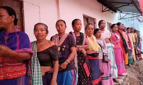 Voters standing in a queue at Tripura (IANS)