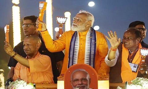 Prime Minister Modi and UP Chief Minister Yogi participate in a roadshow in Bareilly (ANI)