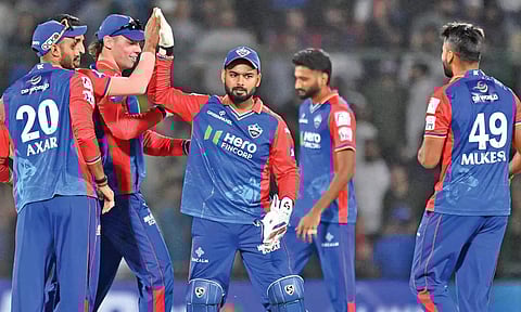 Delhi Capitals team players celebrating after a wicket&nbsp;