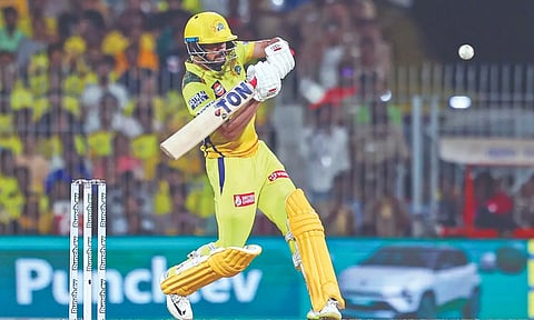 Ruturaj Gaikwad plays a shot against SRH on Sunday (Hemanathan M)