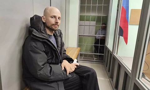 Russian journalist Sergey Karelin appears in court in the Murmansk region of Russia (AP)&nbsp;