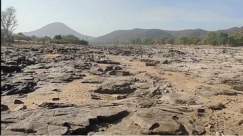 The Cauvery River bed near Hogenakkal has gone bone dry with rocks exposed along its course in Dharmapuri because of deficit rains.